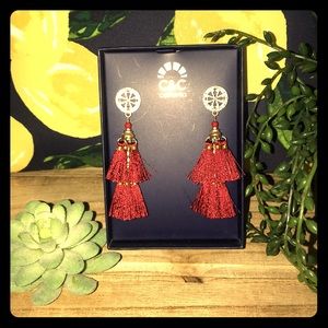 C&C California Rhinestone Burgundy Red Tassel Drop Earrings